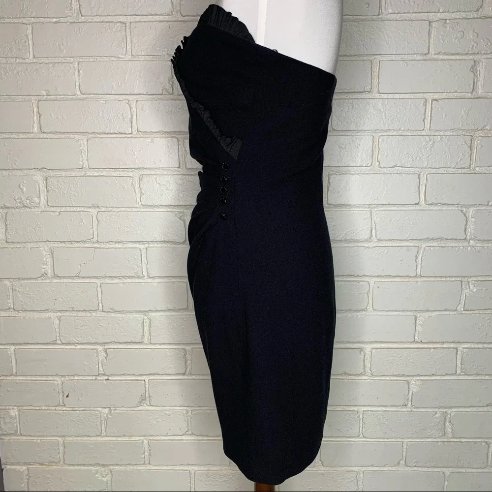 Paul & Joe's Strapless Black Wool Crepe Cocktail Mini Sweetheart Dress Women 6 - Picture 4 of 14